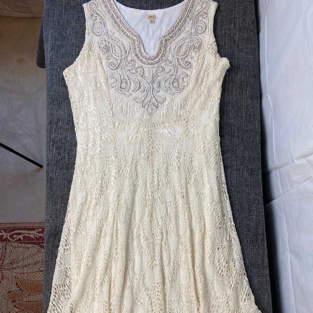 Reba Boho Embellish Applique Sequins Beaded Doily Maxi Dress 1X Evening Gown